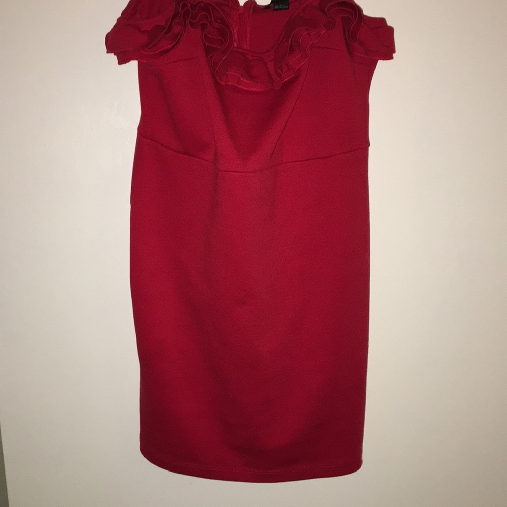 90s inspired red ruffle mini dress